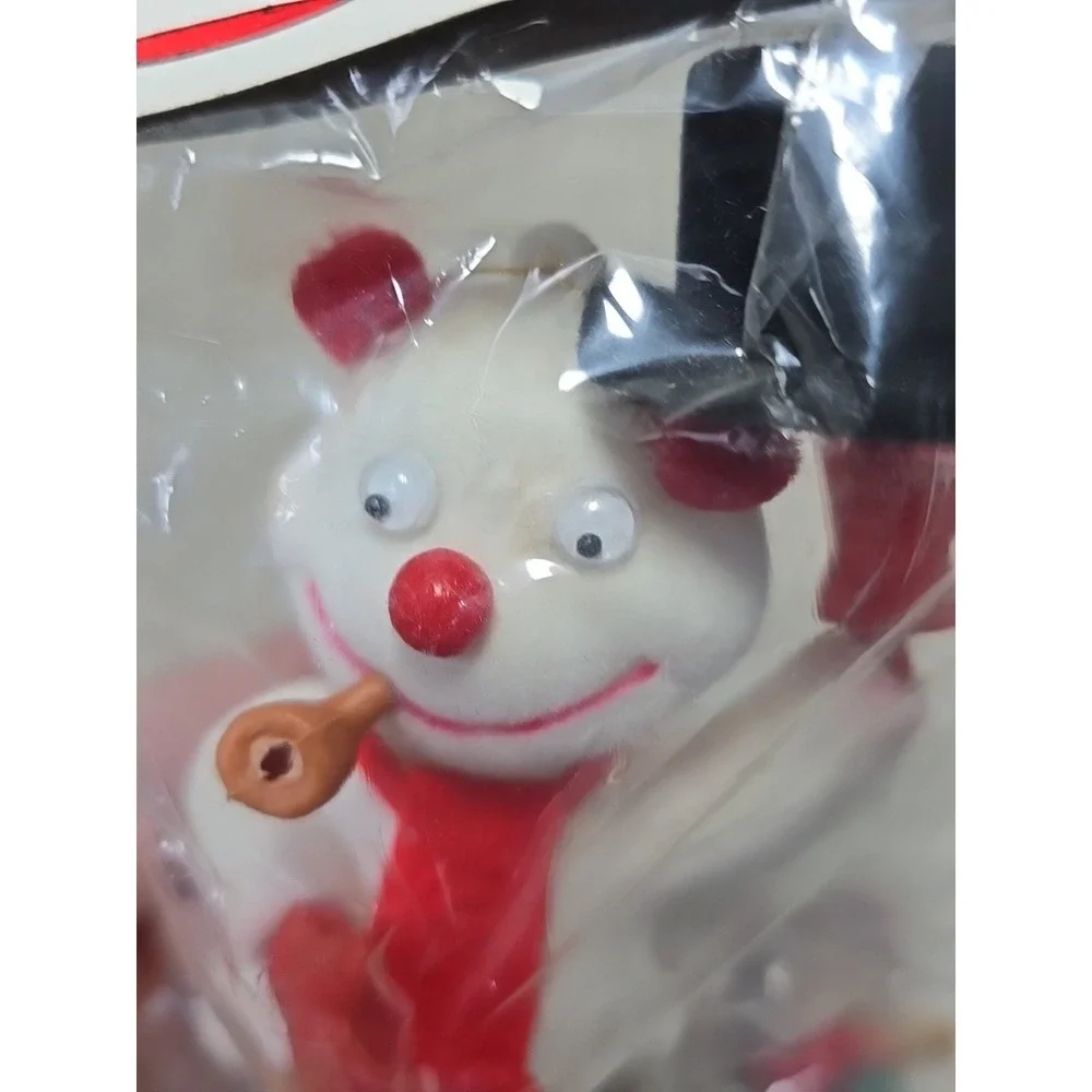 Vintage Flocked Snowman & Mouse Lot of 2 Frosty Googly Eyes Christmas‎ Ornament